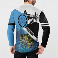 Largemouth Bass Fishing Underwater Graphic Button Sweatshirt Mountain Silhouette and Custom Name Design - Wonder Print Shop