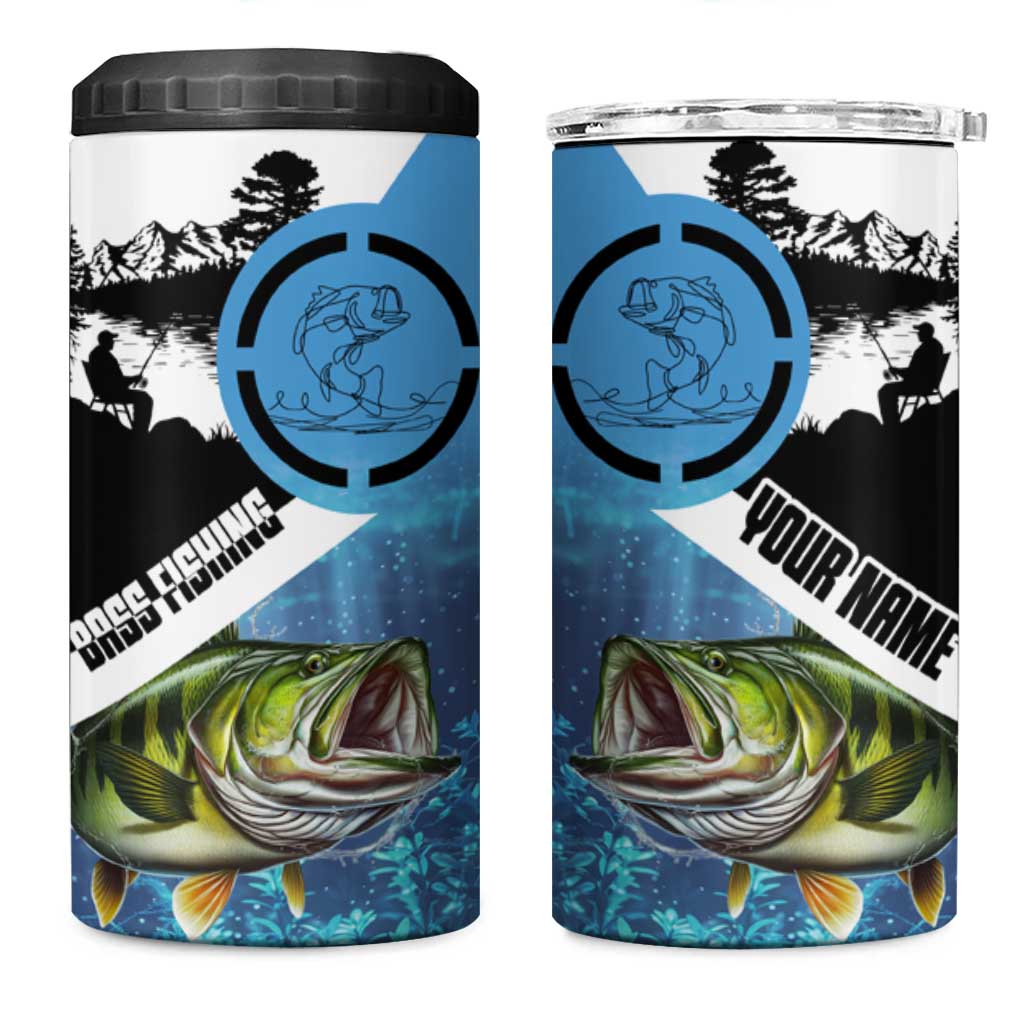Largemouth Bass Fishing Underwater Graphic 4 in 1 Can Cooler Tumbler Mountain Silhouette and Custom Name Design - Wonder Print Shop