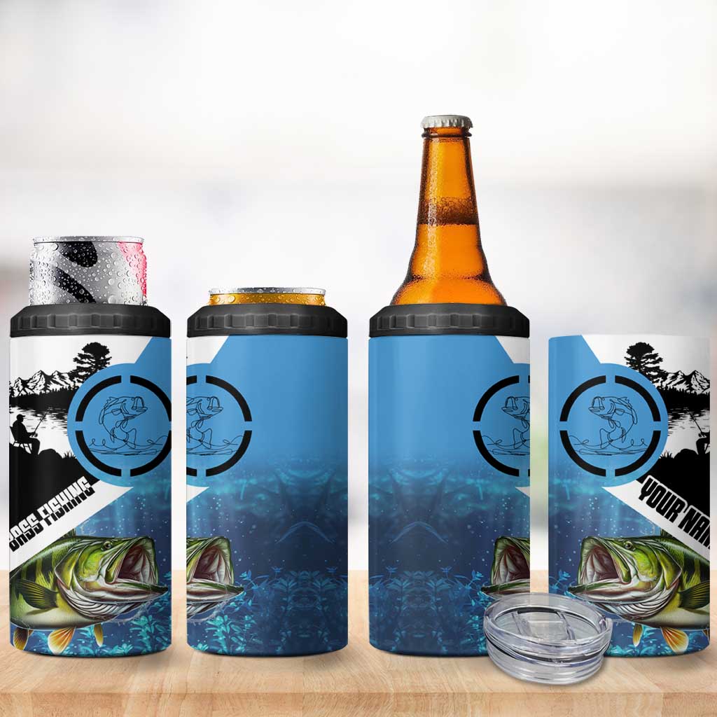 Largemouth Bass Fishing Underwater Graphic 4 in 1 Can Cooler Tumbler Mountain Silhouette and Custom Name Design - Wonder Print Shop