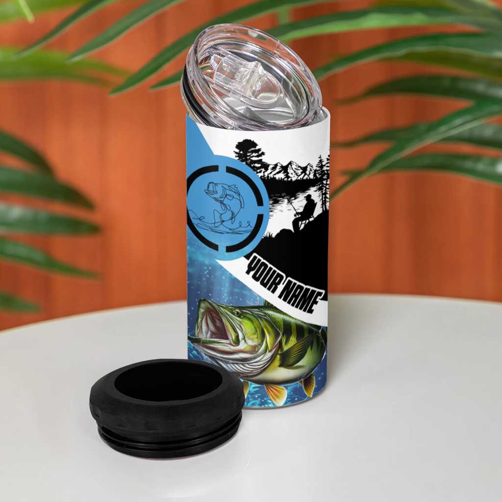 Largemouth Bass Fishing Underwater Graphic 4 in 1 Can Cooler Tumbler Mountain Silhouette and Custom Name Design - Wonder Print Shop