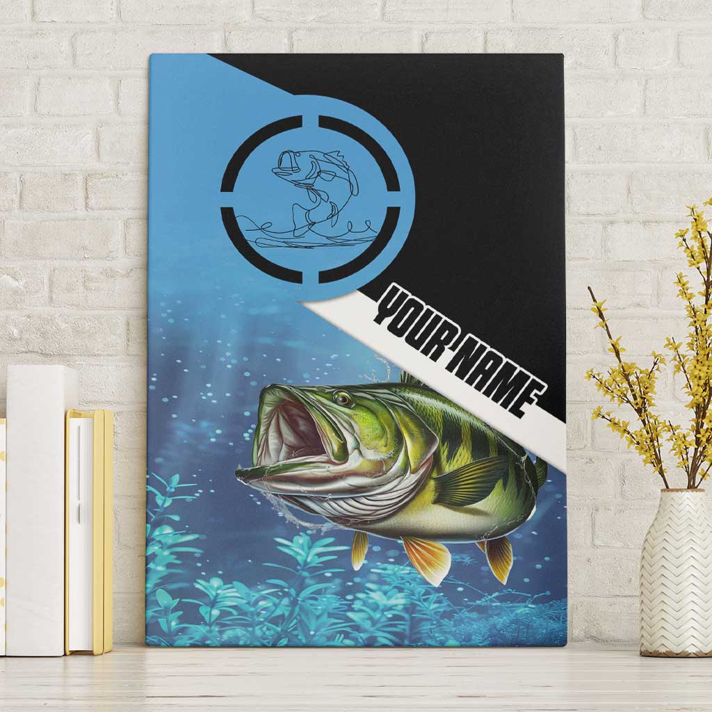 Largemouth Bass Fishing Underwater Graphic Canvas Wall Art Mountain Silhouette and Custom Name Design - Wonder Print Shop