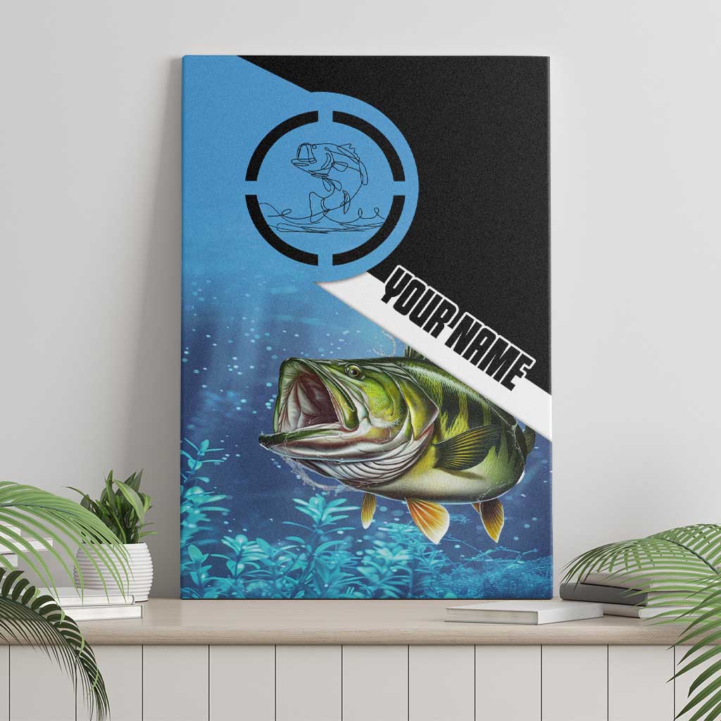 Largemouth Bass Fishing Underwater Graphic Canvas Wall Art Mountain Silhouette and Custom Name Design - Wonder Print Shop
