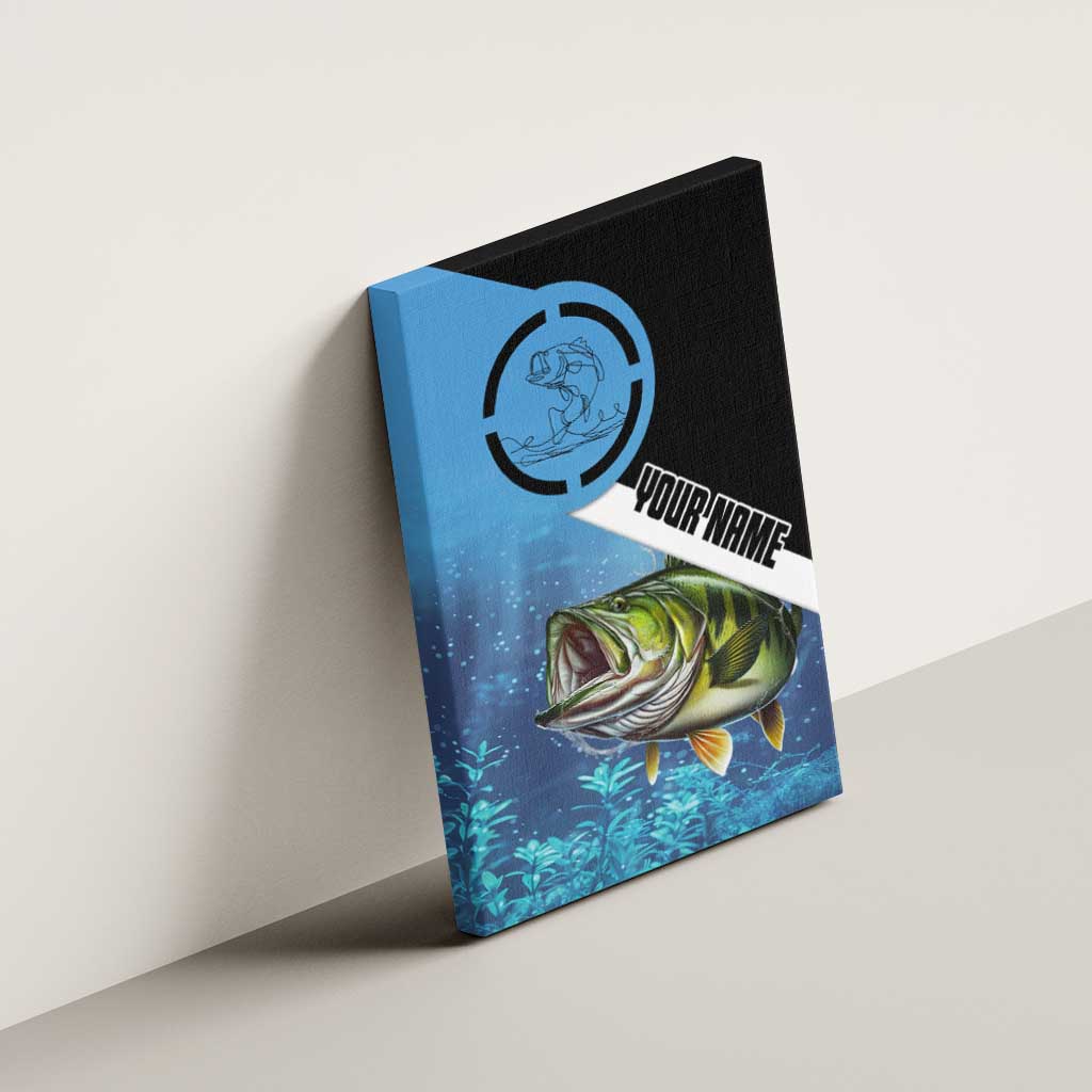 Largemouth Bass Fishing Underwater Graphic Canvas Wall Art Mountain Silhouette and Custom Name Design - Wonder Print Shop