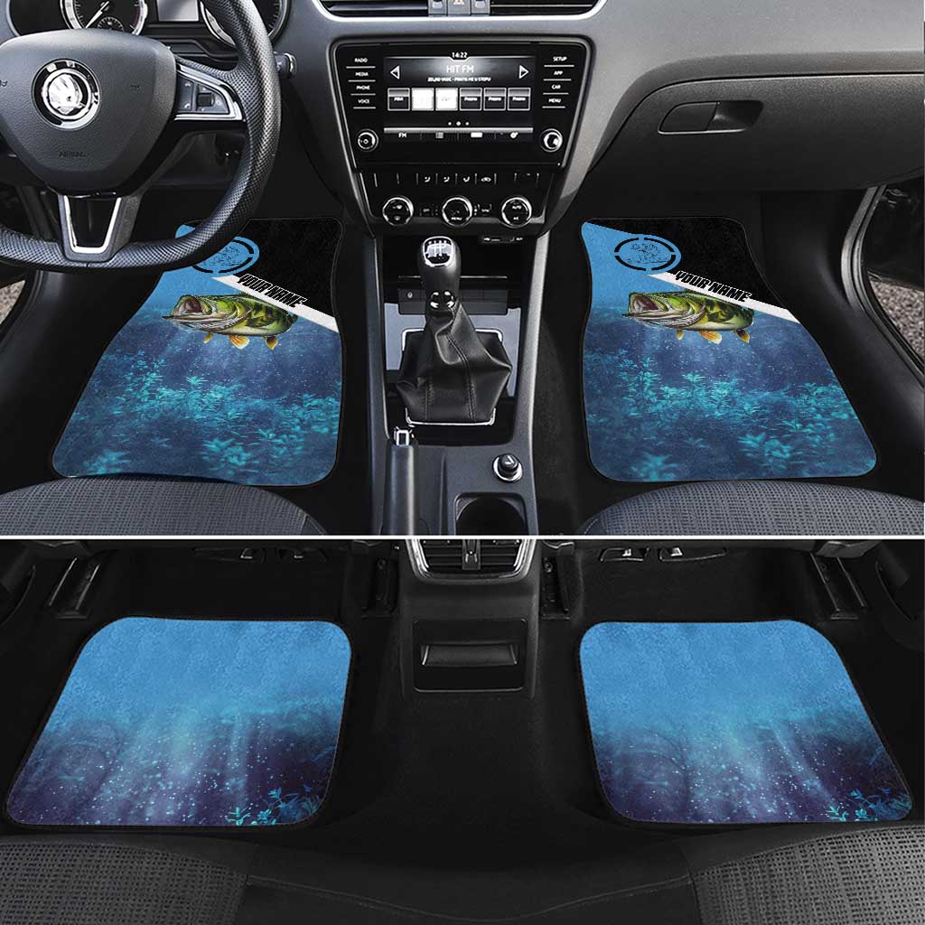 Largemouth Bass Fishing Underwater Graphic Car Mats Mountain Silhouette and Custom Name Design - Wonder Print Shop