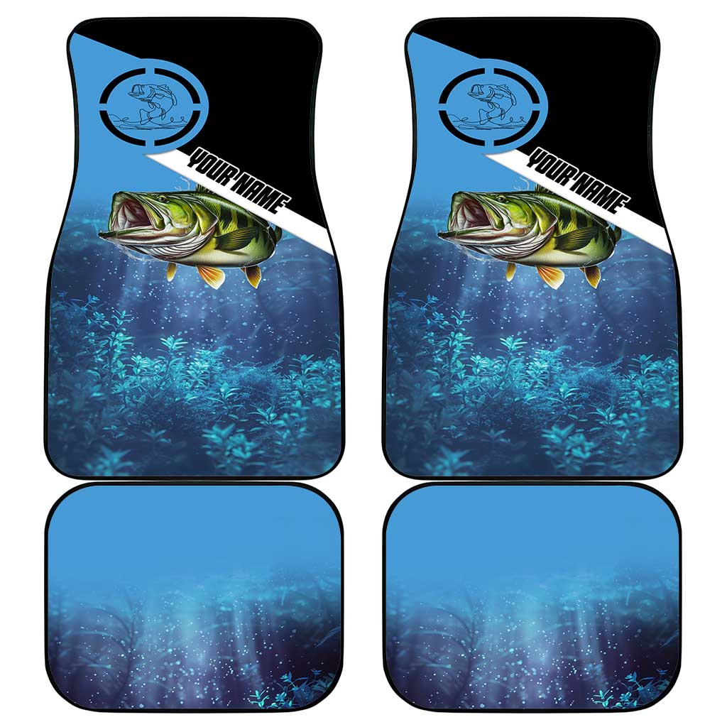Largemouth Bass Fishing Underwater Graphic Car Mats Mountain Silhouette and Custom Name Design - Wonder Print Shop