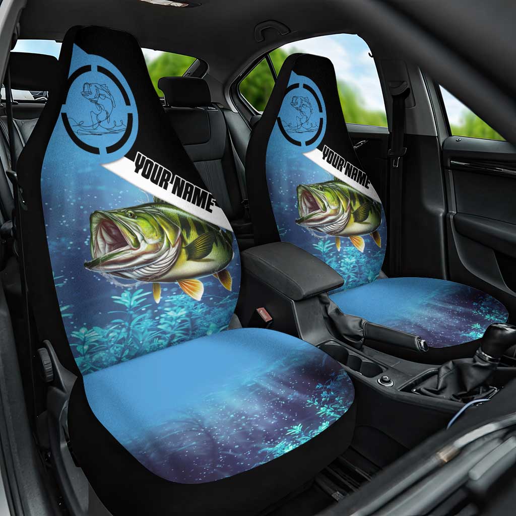 Largemouth Bass Fishing Underwater Graphic Car Seat Cover Mountain Silhouette and Custom Name Design - Wonder Print Shop