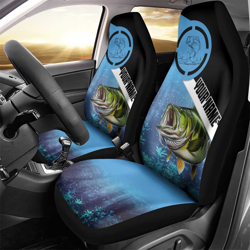 Largemouth Bass Fishing Underwater Graphic Car Seat Cover Mountain Silhouette and Custom Name Design - Wonder Print Shop