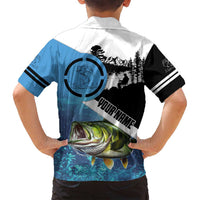 Largemouth Bass Fishing Underwater Graphic Family Matching Long Sleeve Bodycon Dress and Hawaiian Shirt Mountain Silhouette and Custom Name Design - Wonder Print Shop