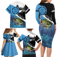 Largemouth Bass Fishing Underwater Graphic Family Matching Long Sleeve Bodycon Dress and Hawaiian Shirt Mountain Silhouette and Custom Name Design - Wonder Print Shop