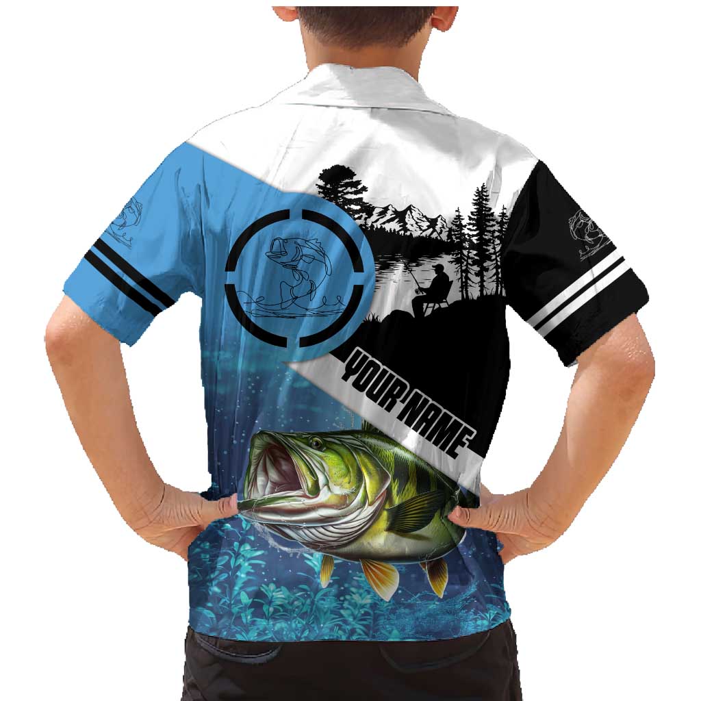 Largemouth Bass Fishing Underwater Graphic Family Matching Mermaid Dress and Hawaiian Shirt Mountain Silhouette and Custom Name Design - Wonder Print Shop