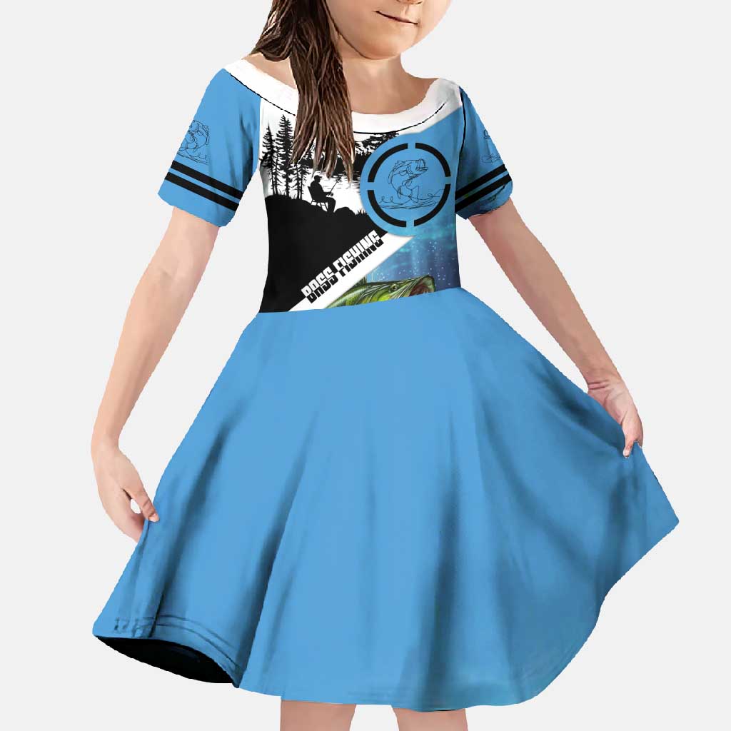 Largemouth Bass Fishing Underwater Graphic Family Matching Off Shoulder Maxi Dress and Hawaiian Shirt Mountain Silhouette and Custom Name Design - Wonder Print Shop