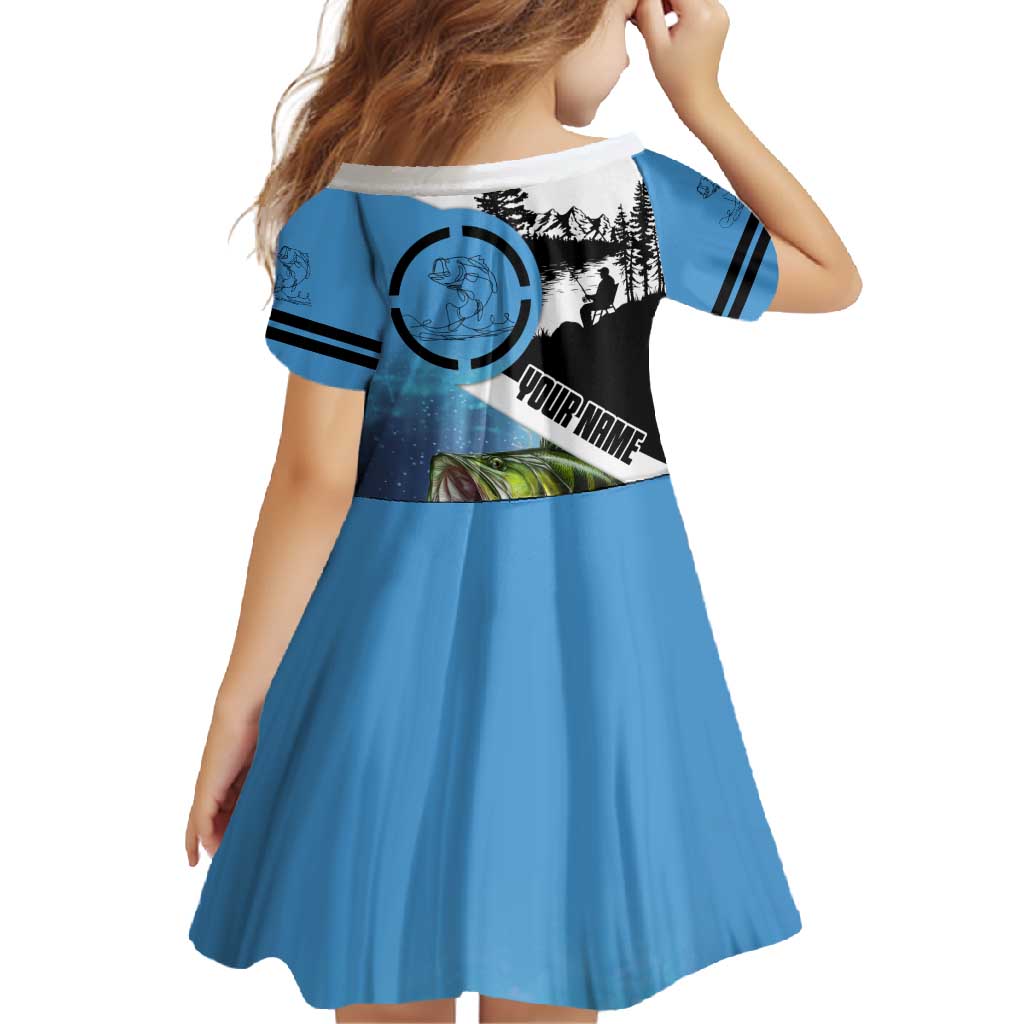 Largemouth Bass Fishing Underwater Graphic Family Matching Off Shoulder Maxi Dress and Hawaiian Shirt Mountain Silhouette and Custom Name Design - Wonder Print Shop