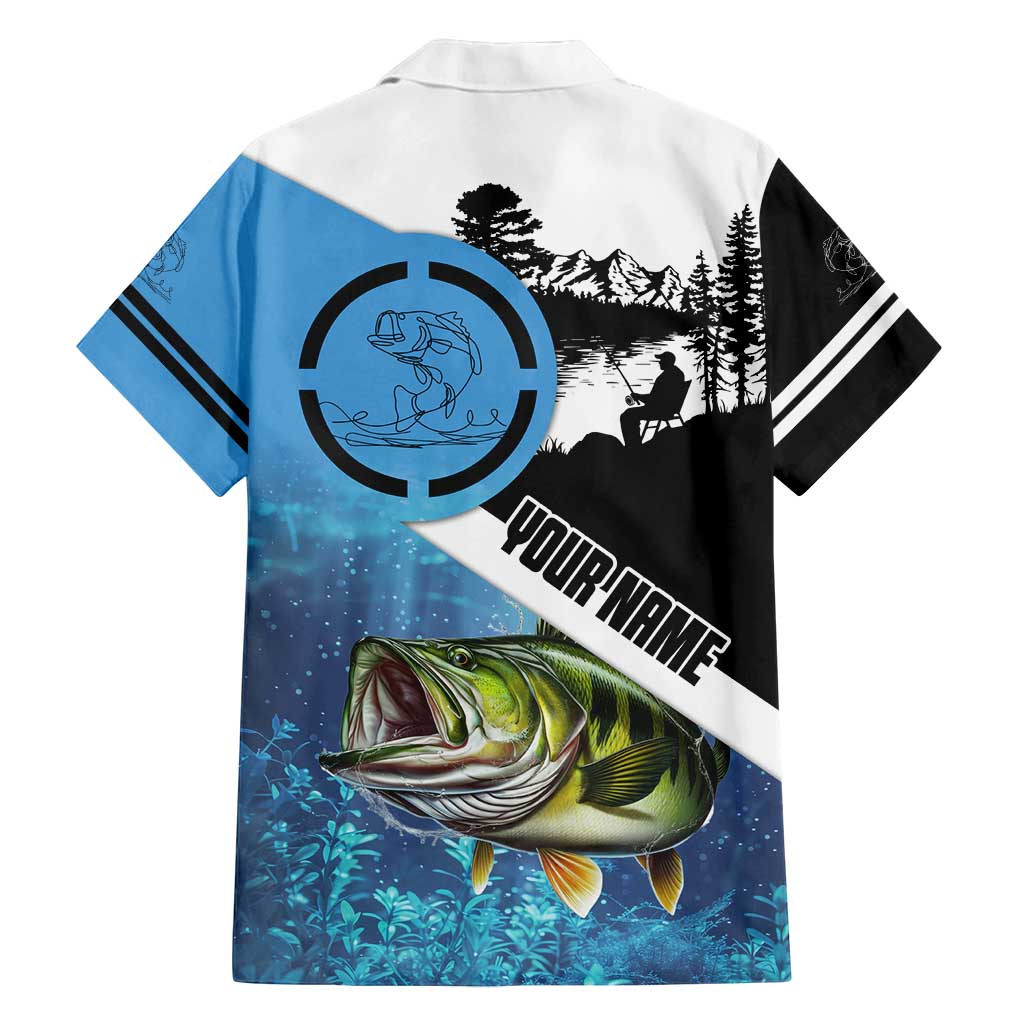 Largemouth Bass Fishing Underwater Graphic Family Matching Off Shoulder Maxi Dress and Hawaiian Shirt Mountain Silhouette and Custom Name Design - Wonder Print Shop
