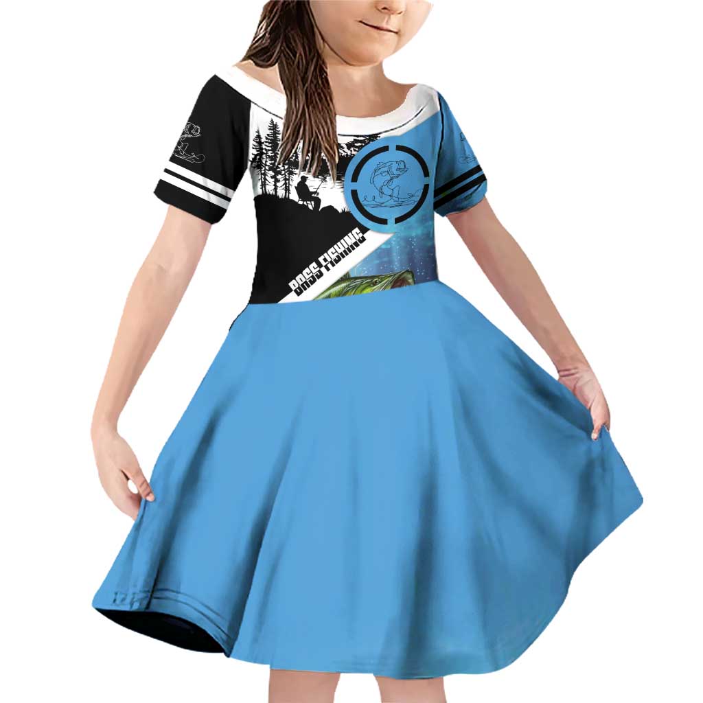 Largemouth Bass Fishing Underwater Graphic Family Matching Off Shoulder Short Dress and Hawaiian Shirt Mountain Silhouette and Custom Name Design - Wonder Print Shop