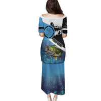 Largemouth Bass Fishing Underwater Graphic Family Matching Puletasi and Hawaiian Shirt Mountain Silhouette and Custom Name Design - Wonder Print Shop