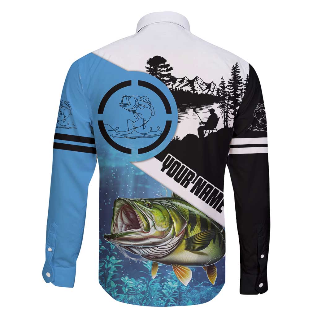 Largemouth Bass Fishing Underwater Graphic Family Matching Summer Maxi Dress and Hawaiian Shirt Mountain Silhouette and Custom Name Design - Wonder Print Shop