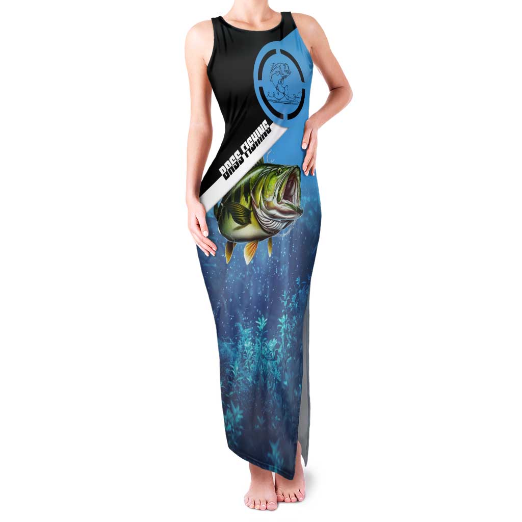 Largemouth Bass Fishing Underwater Graphic Family Matching Tank Maxi Dress and Hawaiian Shirt Mountain Silhouette and Custom Name Design - Wonder Print Shop