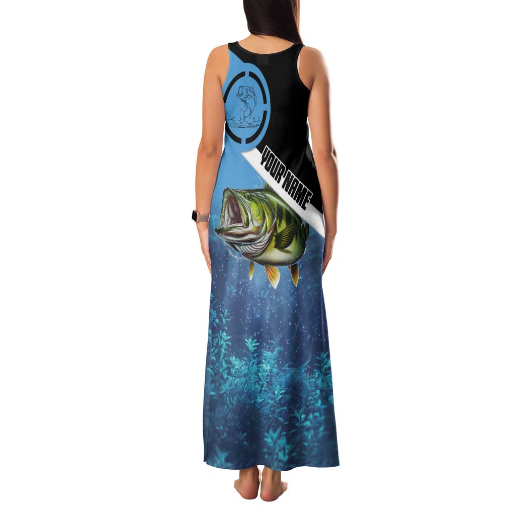 Largemouth Bass Fishing Underwater Graphic Family Matching Tank Maxi Dress and Hawaiian Shirt Mountain Silhouette and Custom Name Design - Wonder Print Shop