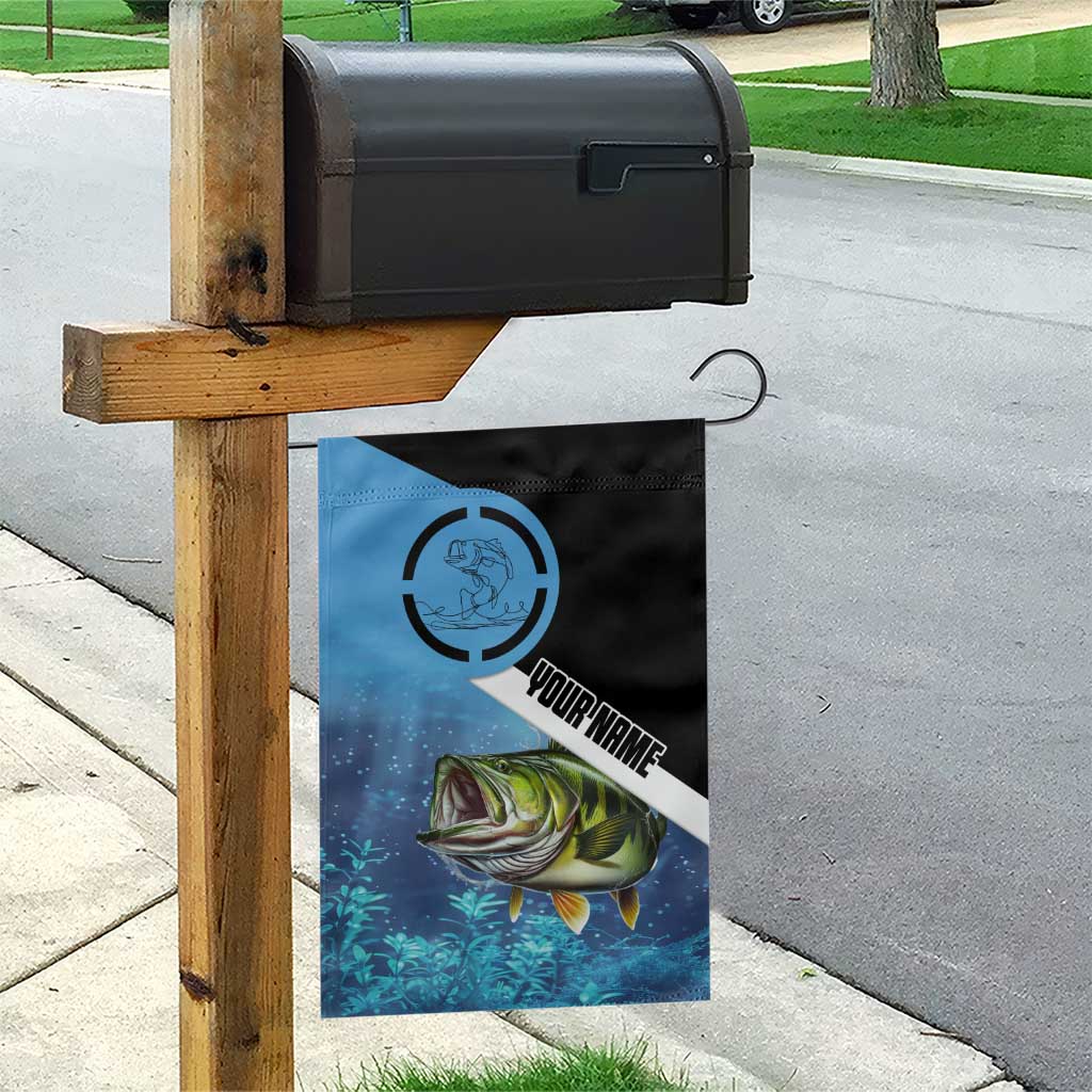 Largemouth Bass Fishing Underwater Graphic Garden Flag Mountain Silhouette and Custom Name Design - Wonder Print Shop