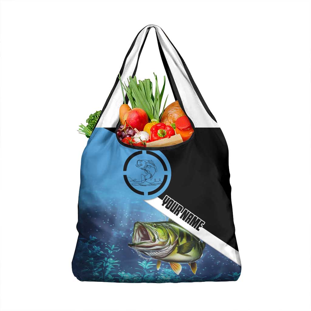 Largemouth Bass Fishing Underwater Graphic Grocery Bag Mountain Silhouette and Custom Name Design - Wonder Print Shop