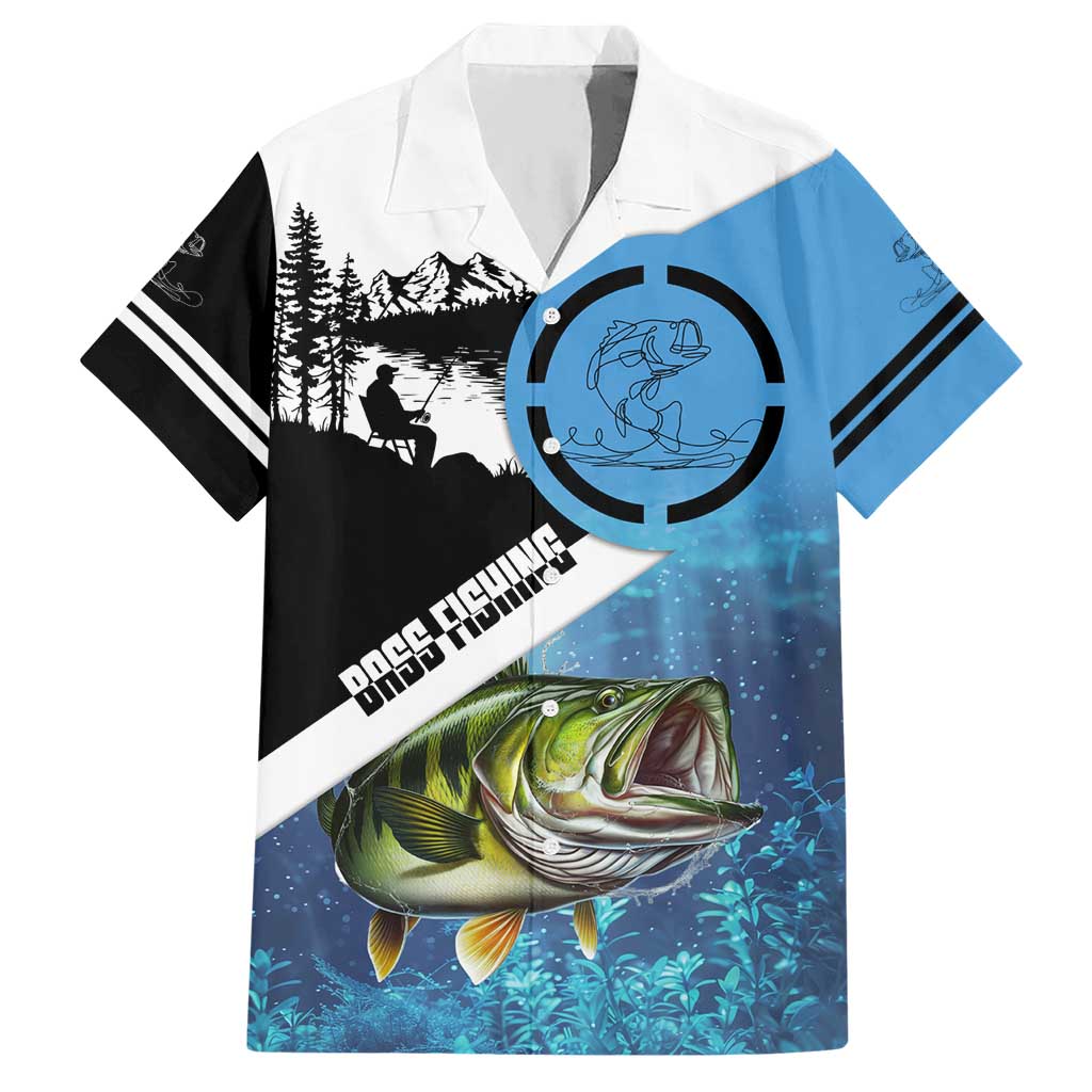 Largemouth Bass Fishing Underwater Graphic Hawaiian Shirt Mountain Silhouette and Custom Name Design - Wonder Print Shop