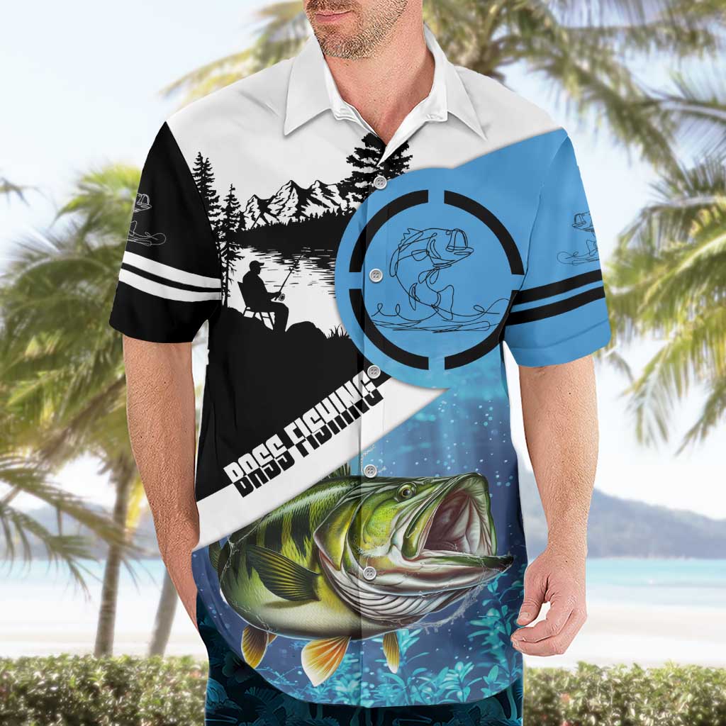 Largemouth Bass Fishing Underwater Graphic Hawaiian Shirt Mountain Silhouette and Custom Name Design - Wonder Print Shop