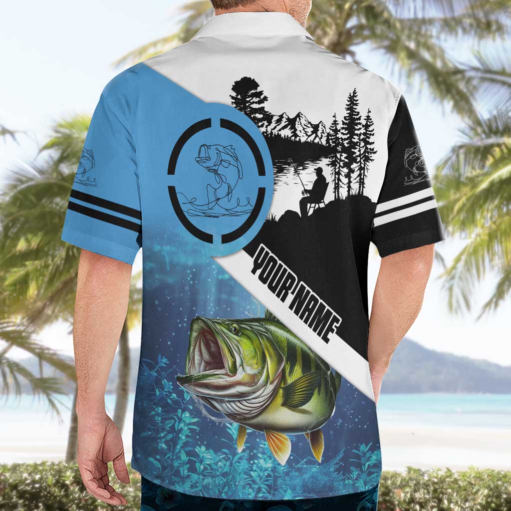 Largemouth Bass Fishing Underwater Graphic Hawaiian Shirt Mountain Silhouette and Custom Name Design - Wonder Print Shop