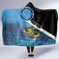 Largemouth Bass Fishing Underwater Graphic Hooded Blanket Mountain Silhouette and Custom Name Design - Wonder Print Shop