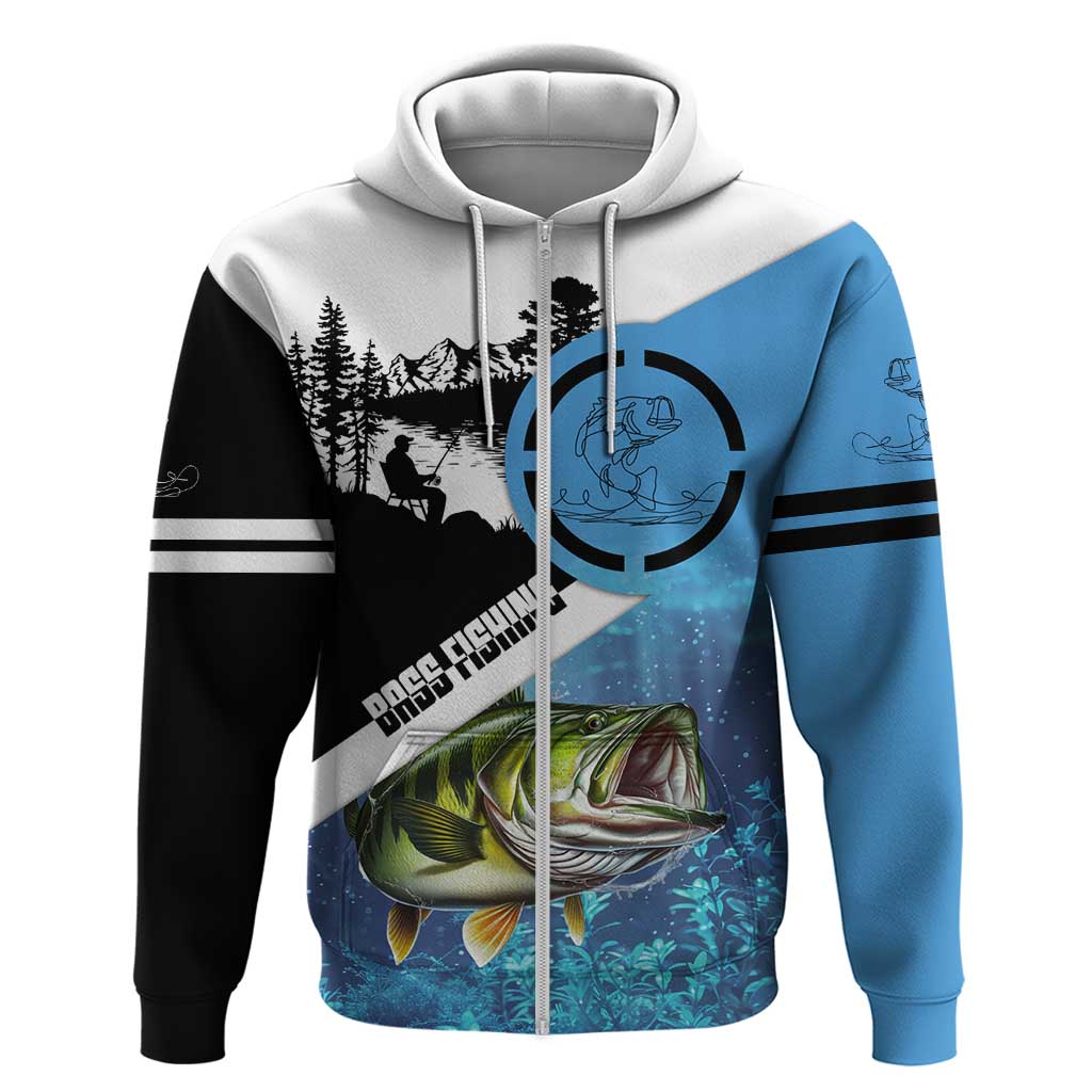 Largemouth Bass Fishing Underwater Graphic Hoodie Mountain Silhouette and Custom Name Design - Wonder Print Shop