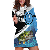 Largemouth Bass Fishing Underwater Graphic Hoodie Dress Mountain Silhouette and Custom Name Design - Wonder Print Shop