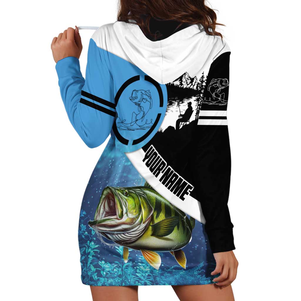 Largemouth Bass Fishing Underwater Graphic Hoodie Dress Mountain Silhouette and Custom Name Design - Wonder Print Shop