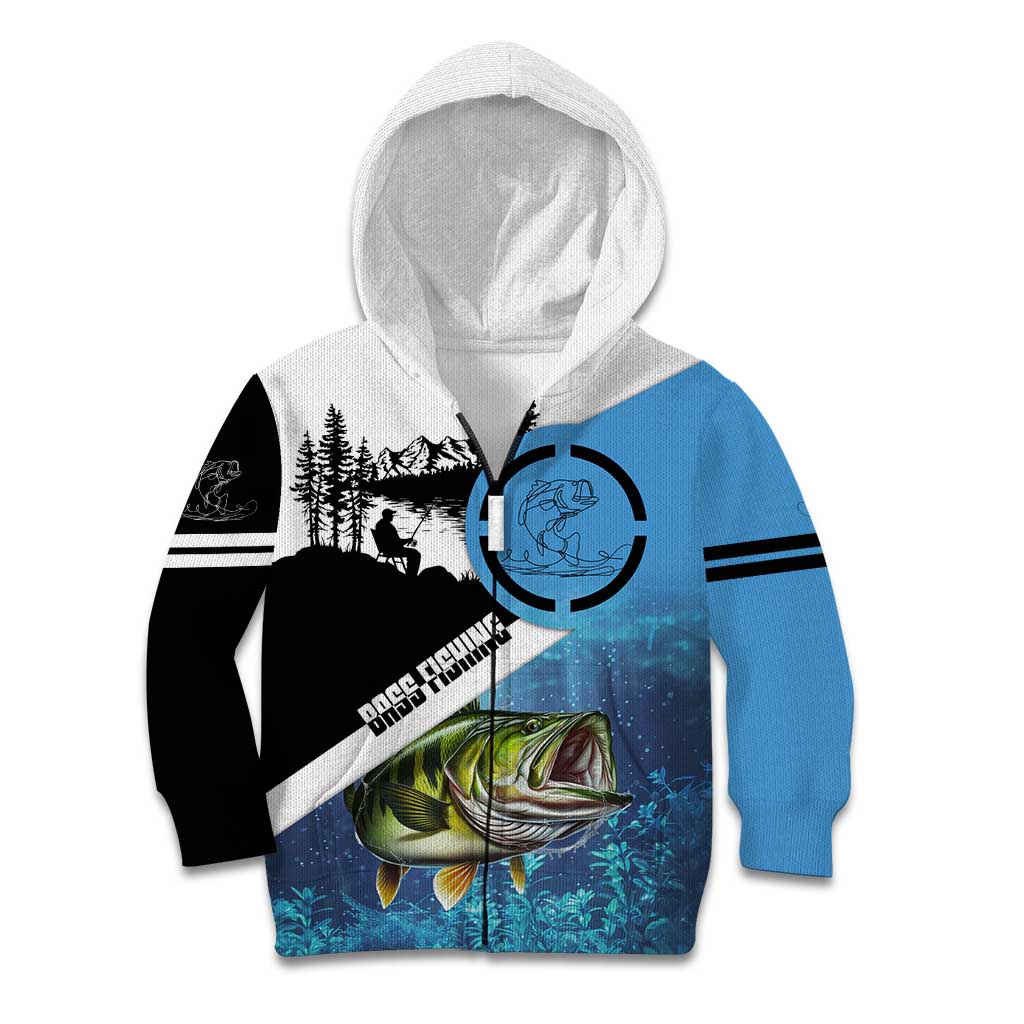 Largemouth Bass Fishing Underwater Graphic Kid Hoodie Mountain Silhouette and Custom Name Design - Wonder Print Shop
