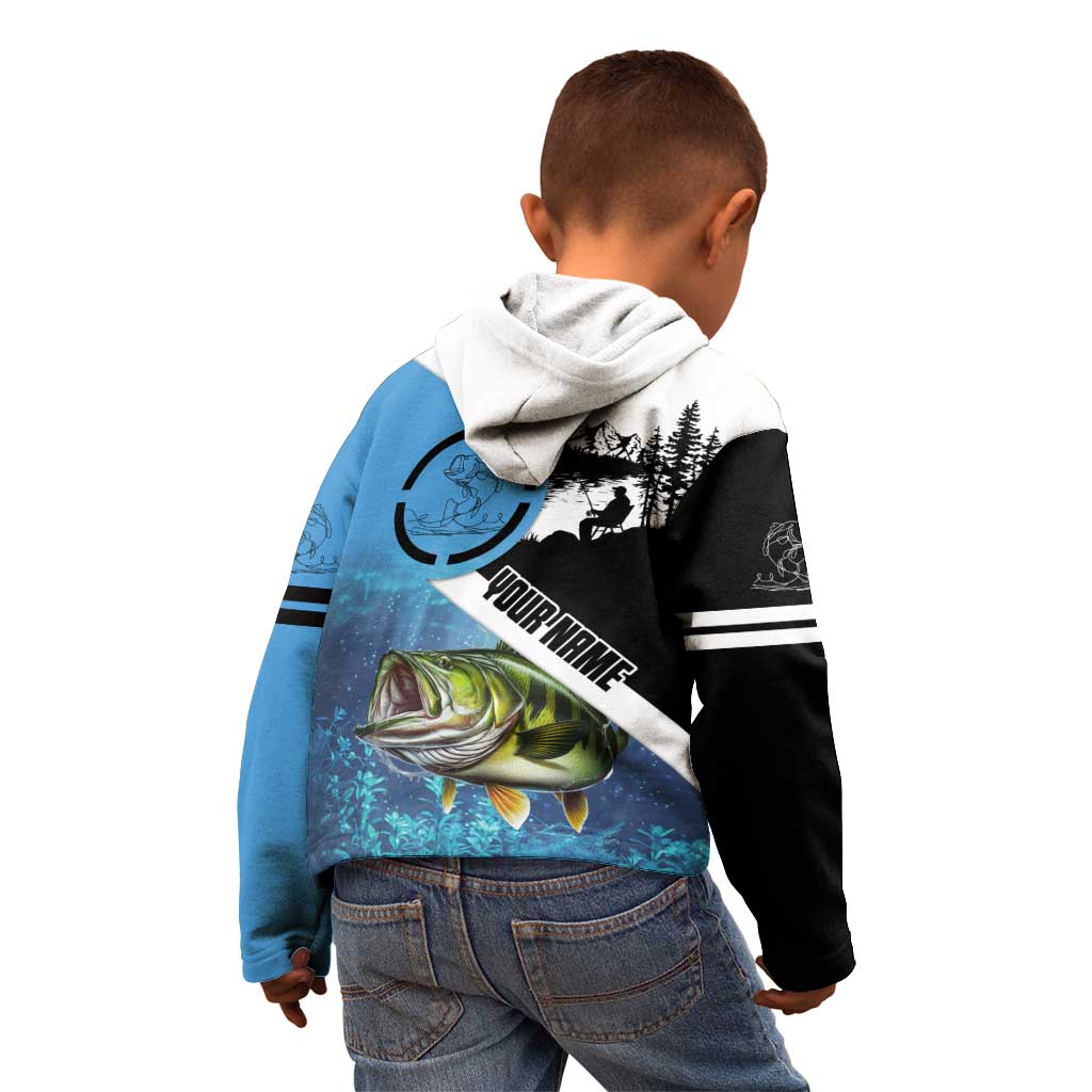 Largemouth Bass Fishing Underwater Graphic Kid Hoodie Mountain Silhouette and Custom Name Design - Wonder Print Shop