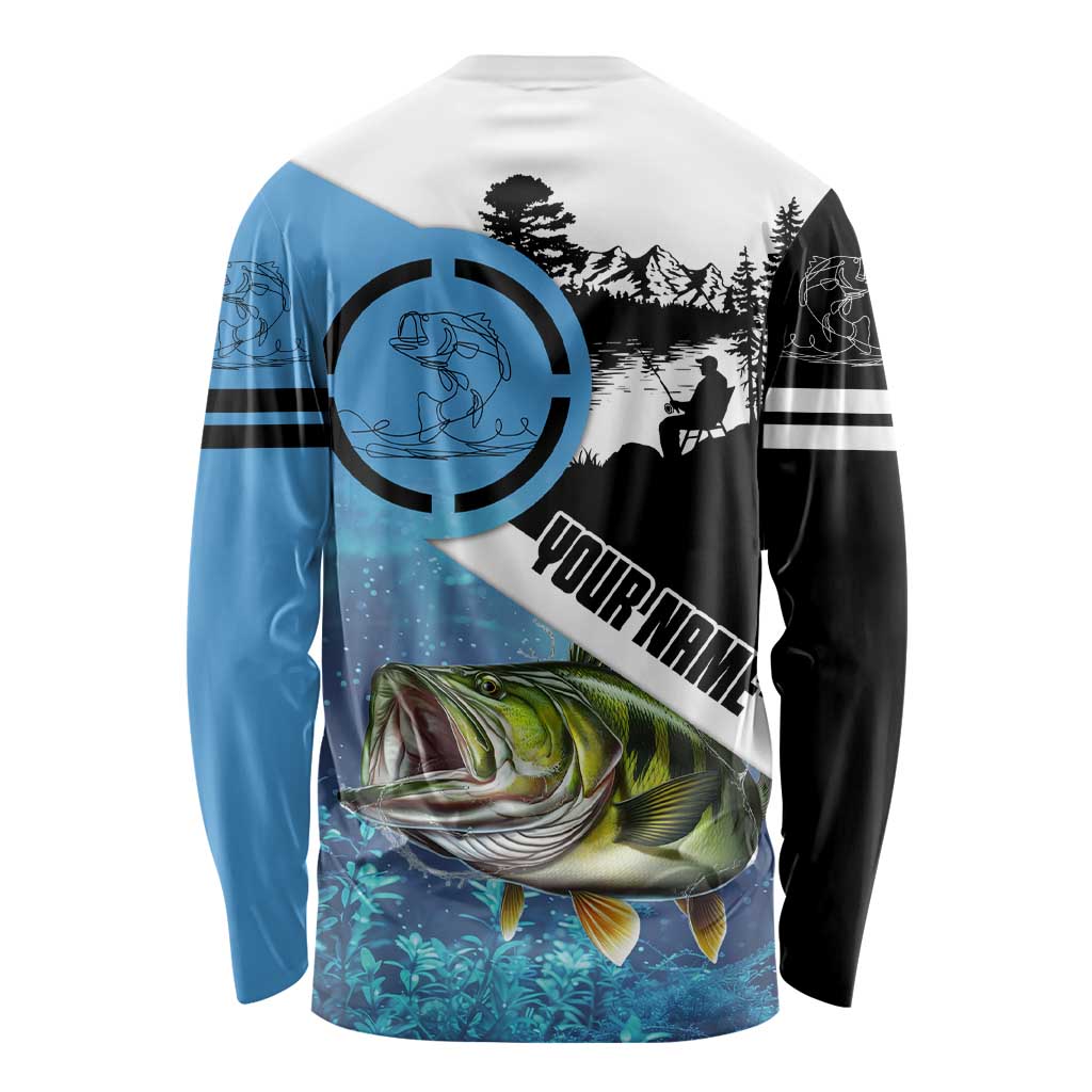 Largemouth Bass Fishing Underwater Graphic Long Sleeve Shirt Mountain Silhouette and Custom Name Design - Wonder Print Shop