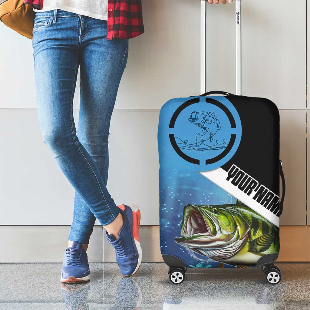 Largemouth Bass Fishing Underwater Graphic Luggage Cover Mountain Silhouette and Custom Name Design - Wonder Print Shop