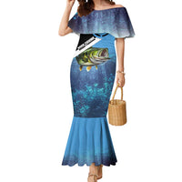 Largemouth Bass Fishing Underwater Graphic Mermaid Dress Mountain Silhouette and Custom Name Design - Wonder Print Shop