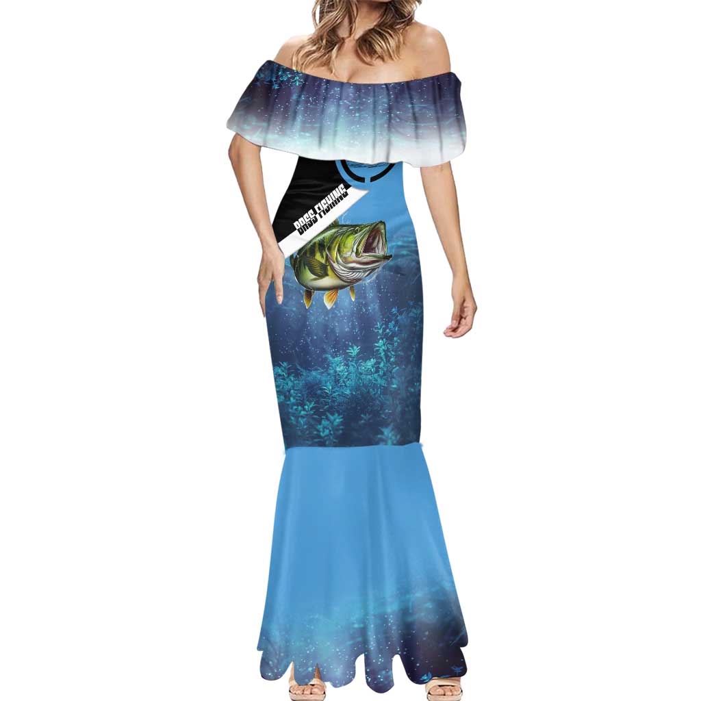 Largemouth Bass Fishing Underwater Graphic Mermaid Dress Mountain Silhouette and Custom Name Design - Wonder Print Shop