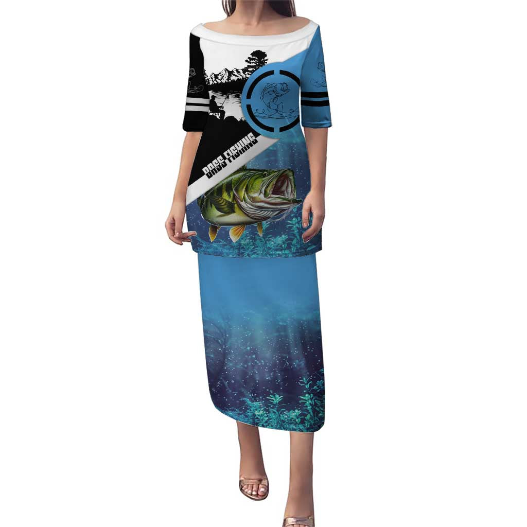 Largemouth Bass Fishing Underwater Graphic Puletasi Mountain Silhouette and Custom Name Design - Wonder Print Shop