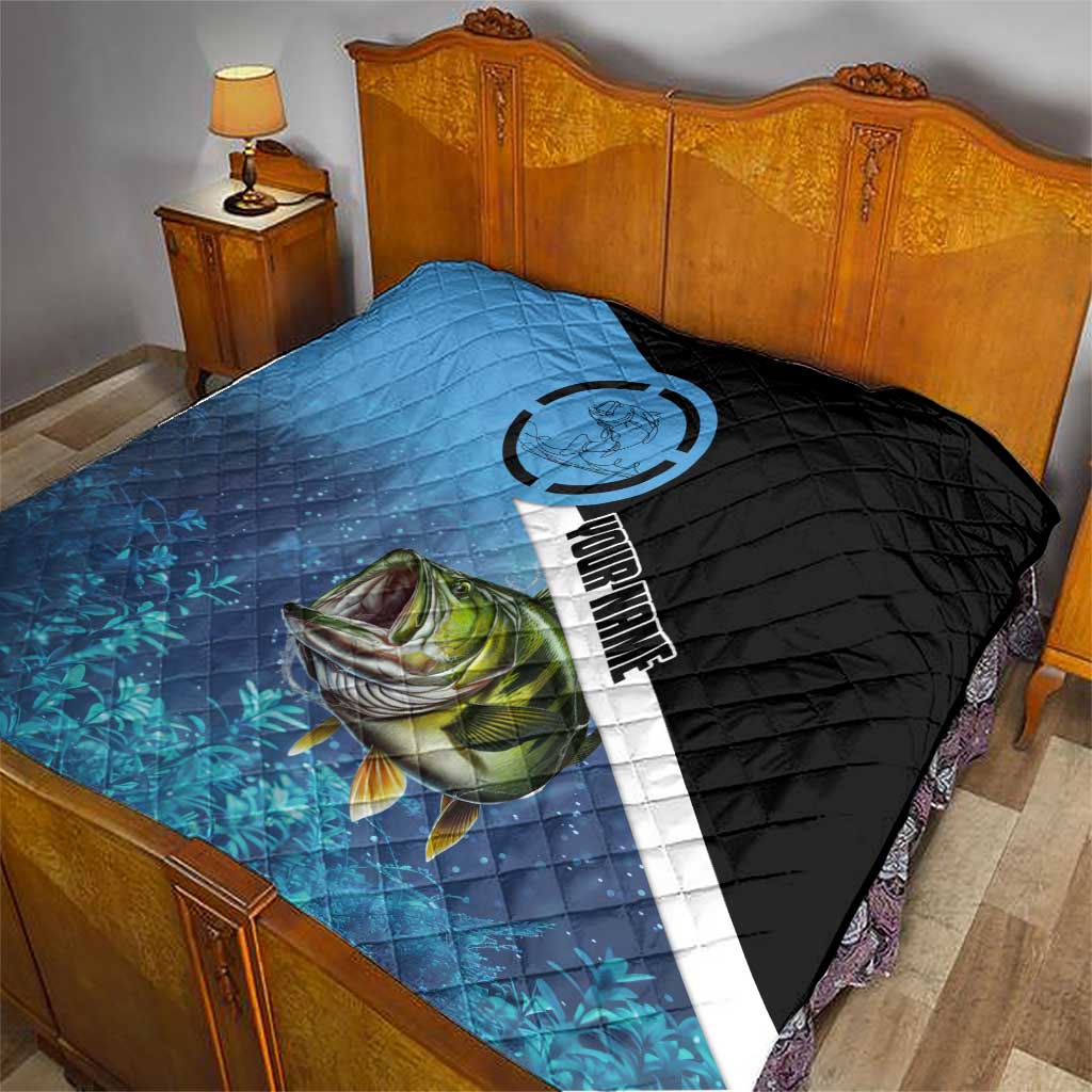 Largemouth Bass Fishing Underwater Graphic Quilt Mountain Silhouette and Custom Name Design - Wonder Print Shop