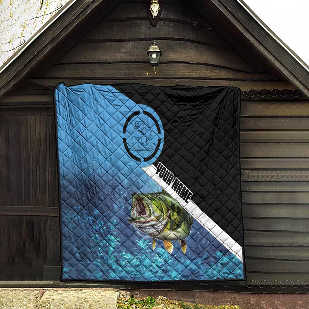 Largemouth Bass Fishing Underwater Graphic Quilt Mountain Silhouette and Custom Name Design - Wonder Print Shop
