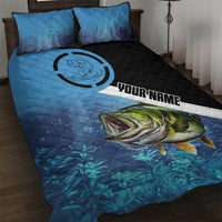 Largemouth Bass Fishing Underwater Graphic Quilt Bed Set Mountain Silhouette and Custom Name Design - Wonder Print Shop