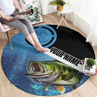 Largemouth Bass Fishing Underwater Graphic Round Carpet Mountain Silhouette and Custom Name Design - Wonder Print Shop