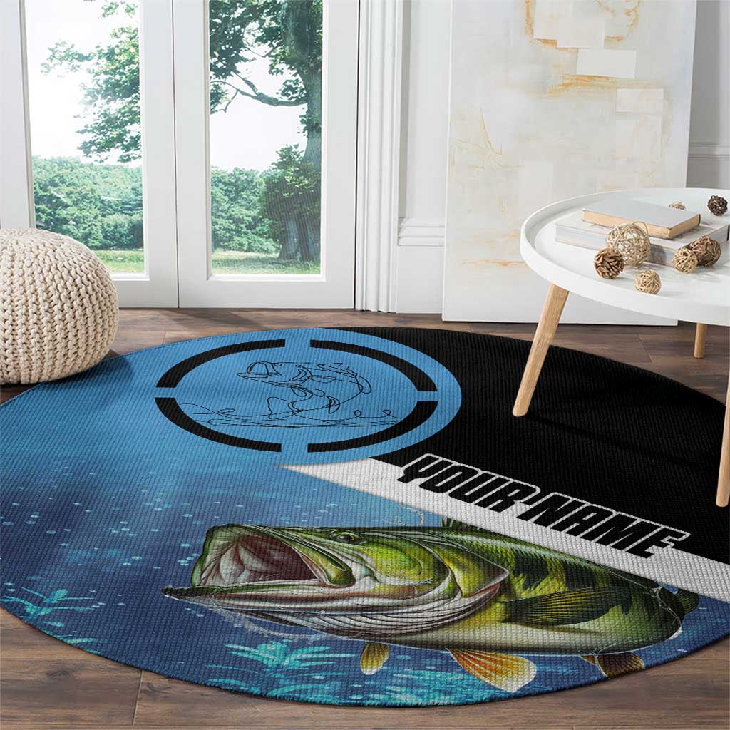Largemouth Bass Fishing Underwater Graphic Round Carpet Mountain Silhouette and Custom Name Design - Wonder Print Shop