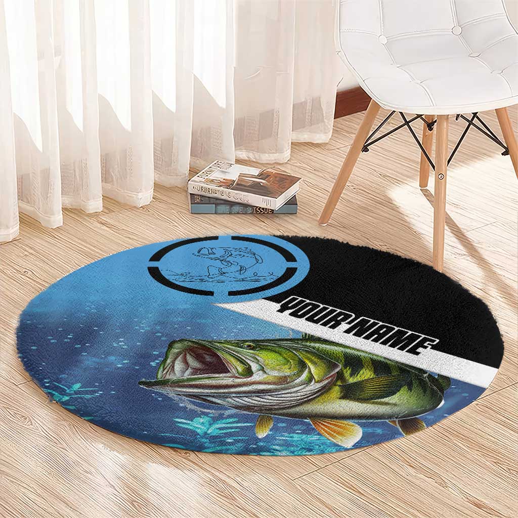Largemouth Bass Fishing Underwater Graphic Round Carpet Mountain Silhouette and Custom Name Design - Wonder Print Shop