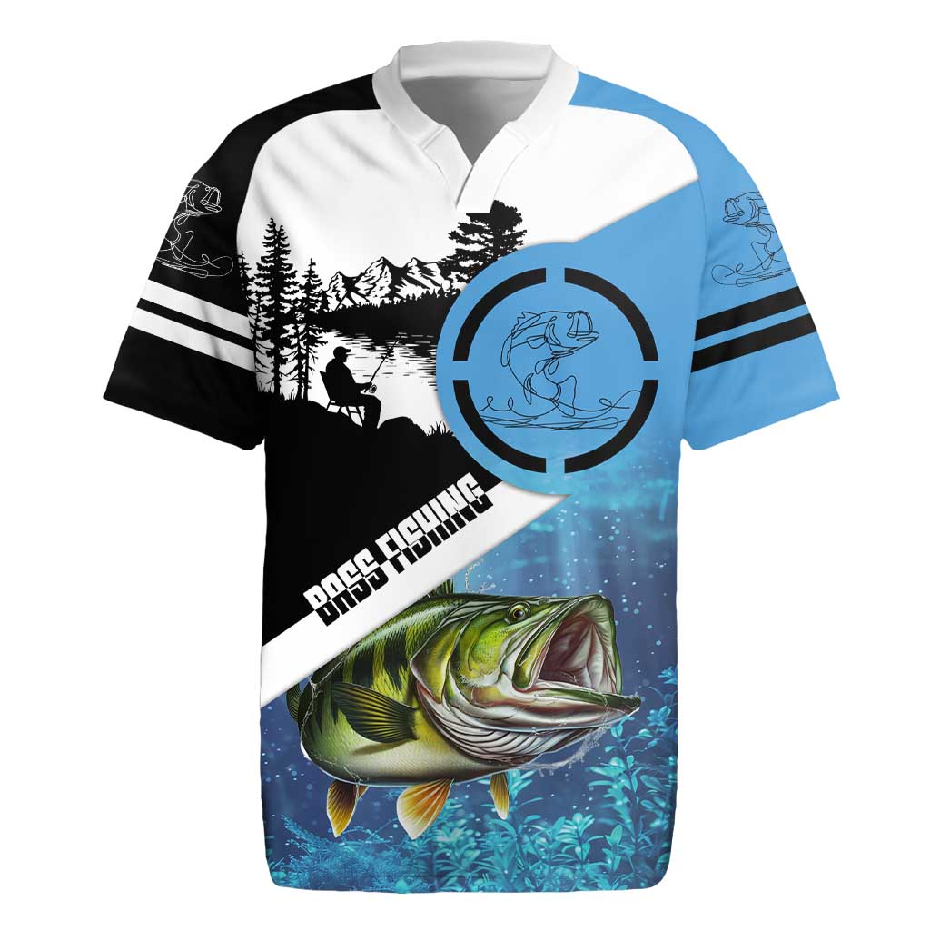 Largemouth Bass Fishing Underwater Graphic Rugby Jersey Mountain Silhouette and Custom Name Design - Wonder Print Shop