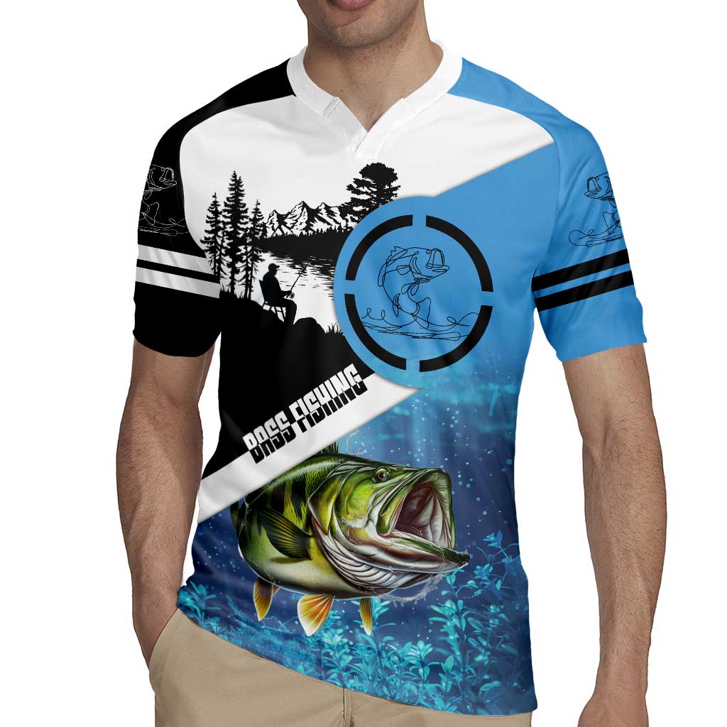 Largemouth Bass Fishing Underwater Graphic Rugby Jersey Mountain Silhouette and Custom Name Design - Wonder Print Shop