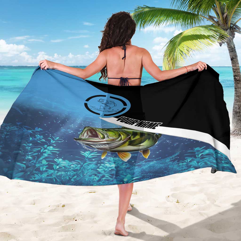 Largemouth Bass Fishing Underwater Graphic Sarong Mountain Silhouette and Custom Name Design - Wonder Print Shop