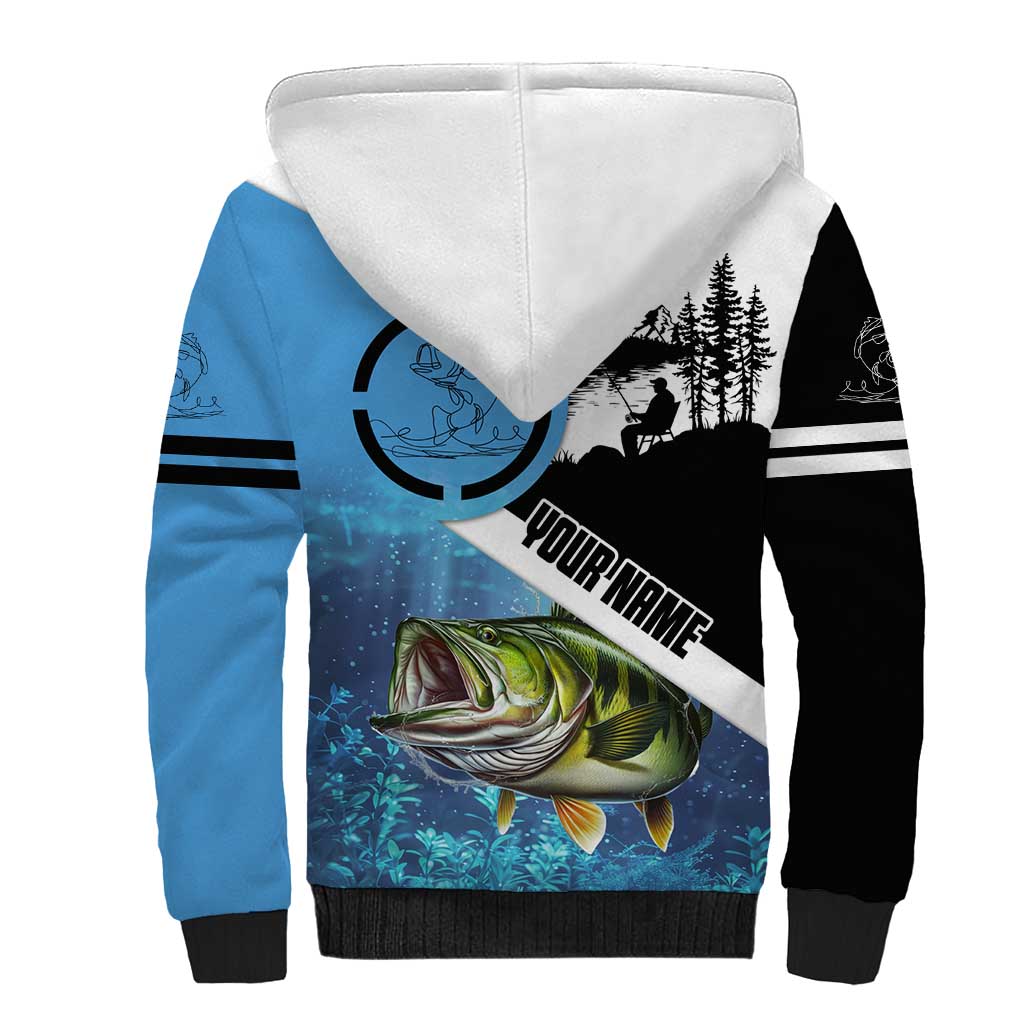 Largemouth Bass Fishing Underwater Graphic Sherpa Hoodie Mountain Silhouette and Custom Name Design - Wonder Print Shop