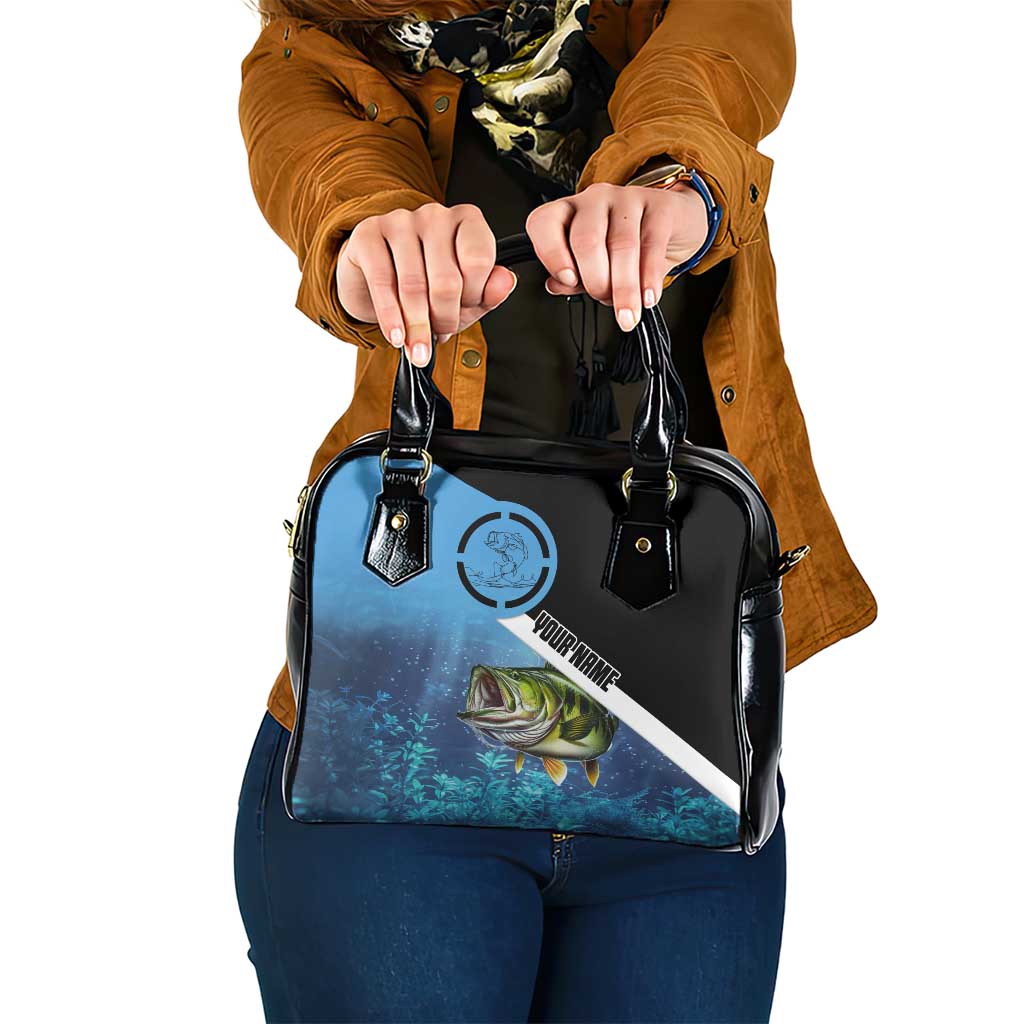 Largemouth Bass Fishing Underwater Graphic Shoulder Handbag Mountain Silhouette and Custom Name Design - Wonder Print Shop