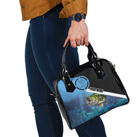 Largemouth Bass Fishing Underwater Graphic Shoulder Handbag Mountain Silhouette and Custom Name Design - Wonder Print Shop